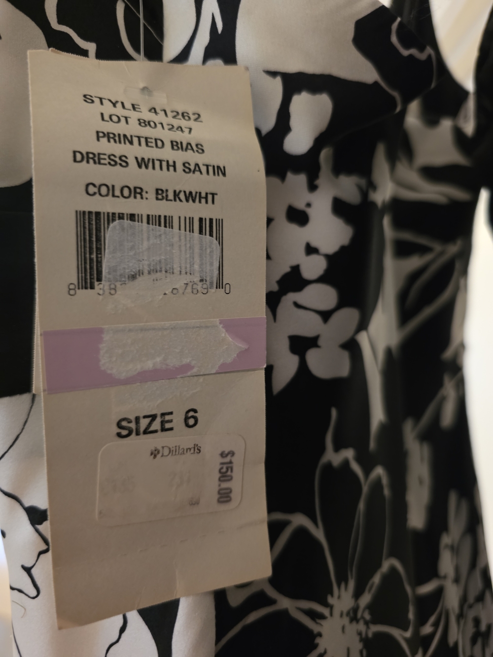 NWT JR Nites by Caliendo Floral Bias Maxi Dress Black White Size 6 - Picture 6 of 6